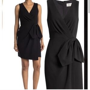 Eliza J Black Sleeveless Faux Wrap Dress with Bow